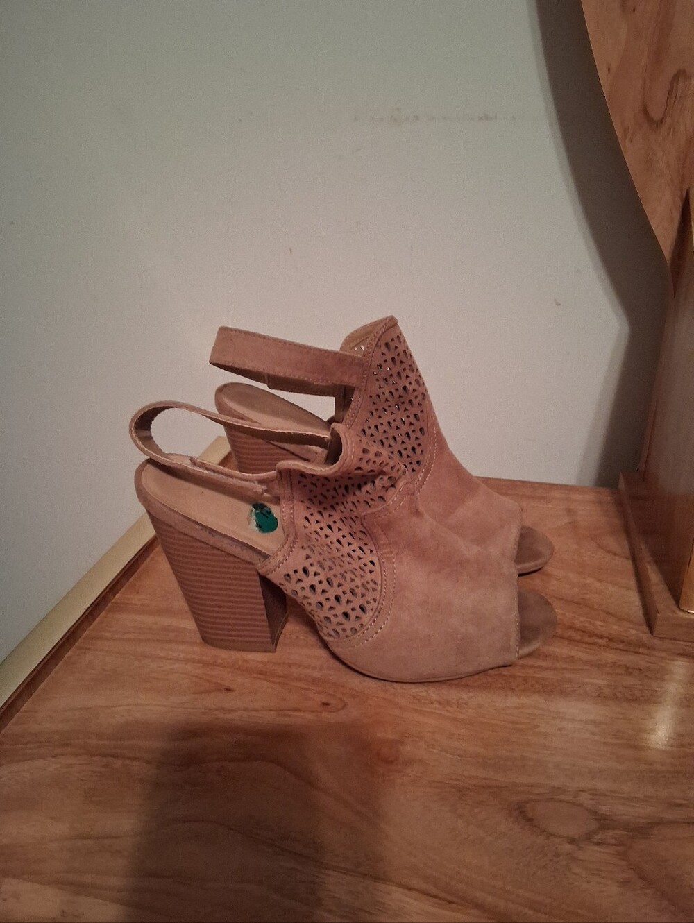 Peep-Toe Suede Block Heel Sandals - Tan